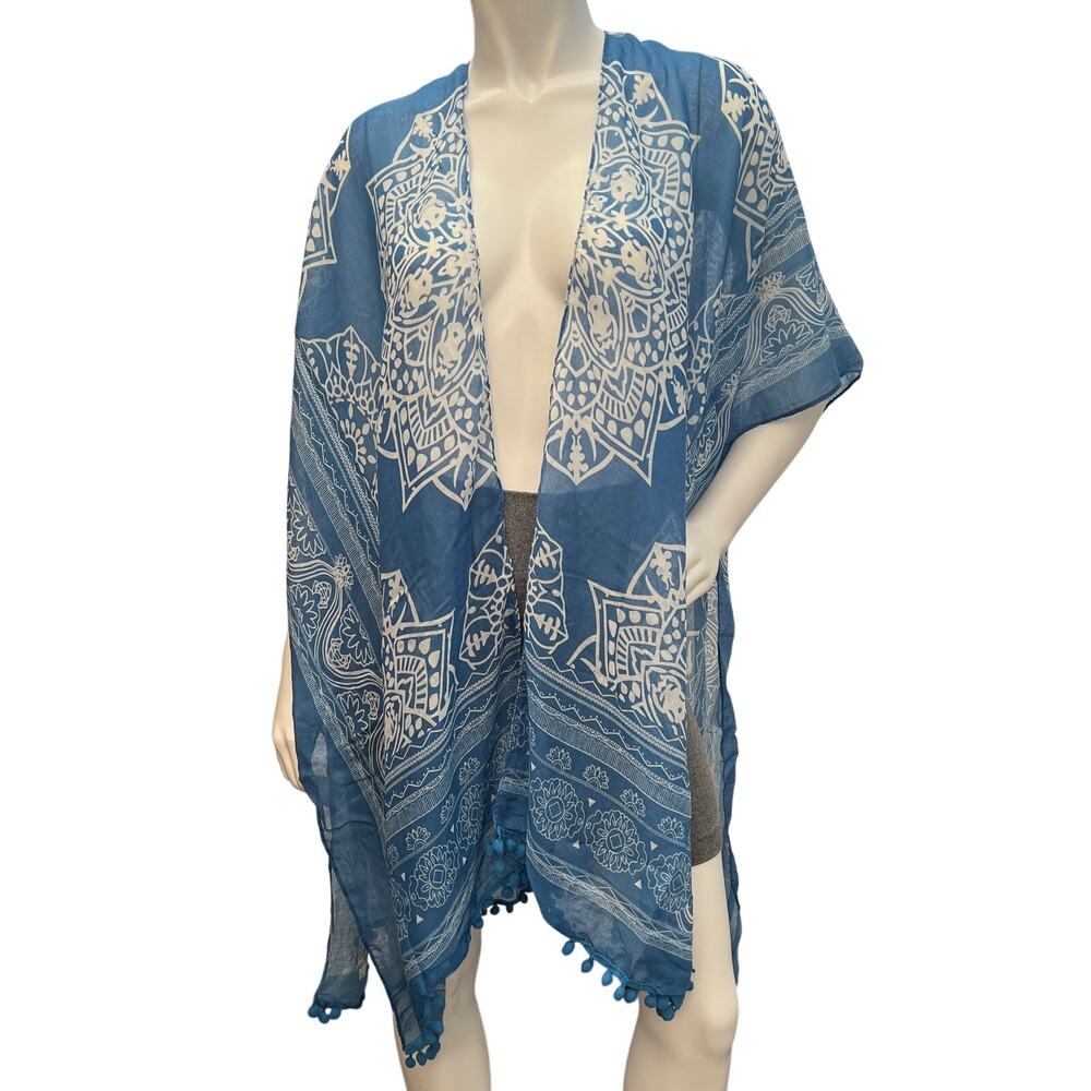 Women Beach Fashion LongFloral Print Kimono Tassel Cardigan Loose Cover One Size